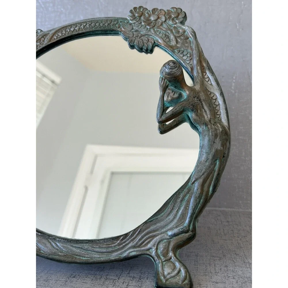 Art Nouveau Tabletop Mirror Woman figure vintage Art Deco